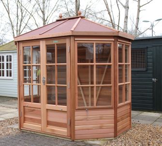 Alton Chatsworth cedar summerhouse 8ft x 6ft (2.4m x 1.8m) with red felt roof
